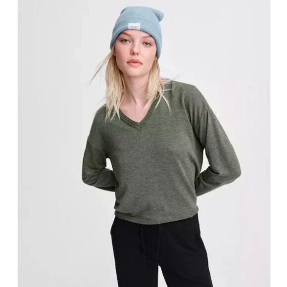 Rag & Bone Surplus Jersey Long Sleeve Pullover Relaxed Sleeve Top Heather Army-L - Picture 3 of 15